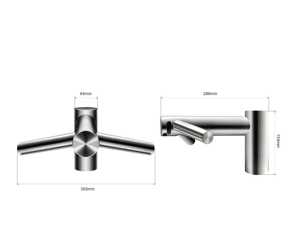 Dimensiones del secador de manos Dyson Airblade Tap Short